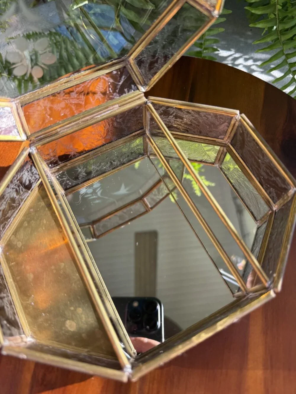 Vintage Etched Glass & Brass Jewellery Box – Hummingbird & Floral Design